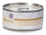 Astkatta -  Mousse Tuna with Cod Fish 吞拿魚+鱈魚慕絲 貓罐頭 80g (灰白) x 12罐優惠 送1包Astkatta 袋裝濕糧