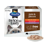 Fussy Cat [FC152226] Twice as Tasty系列 Pate & Pieces口味 貓濕包80g (1盒12包 - 3種味x4)